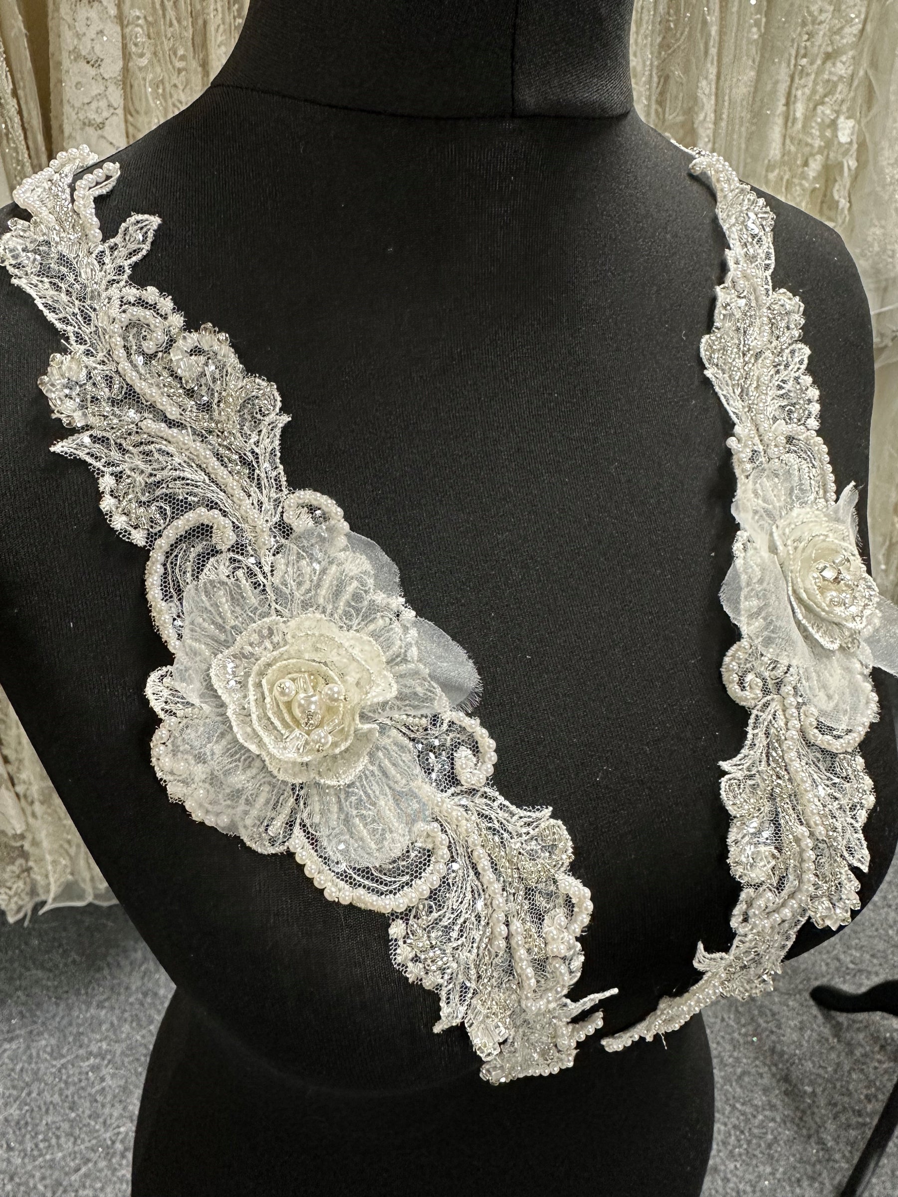 Ivory Beaded Lace Appliques - Virginia