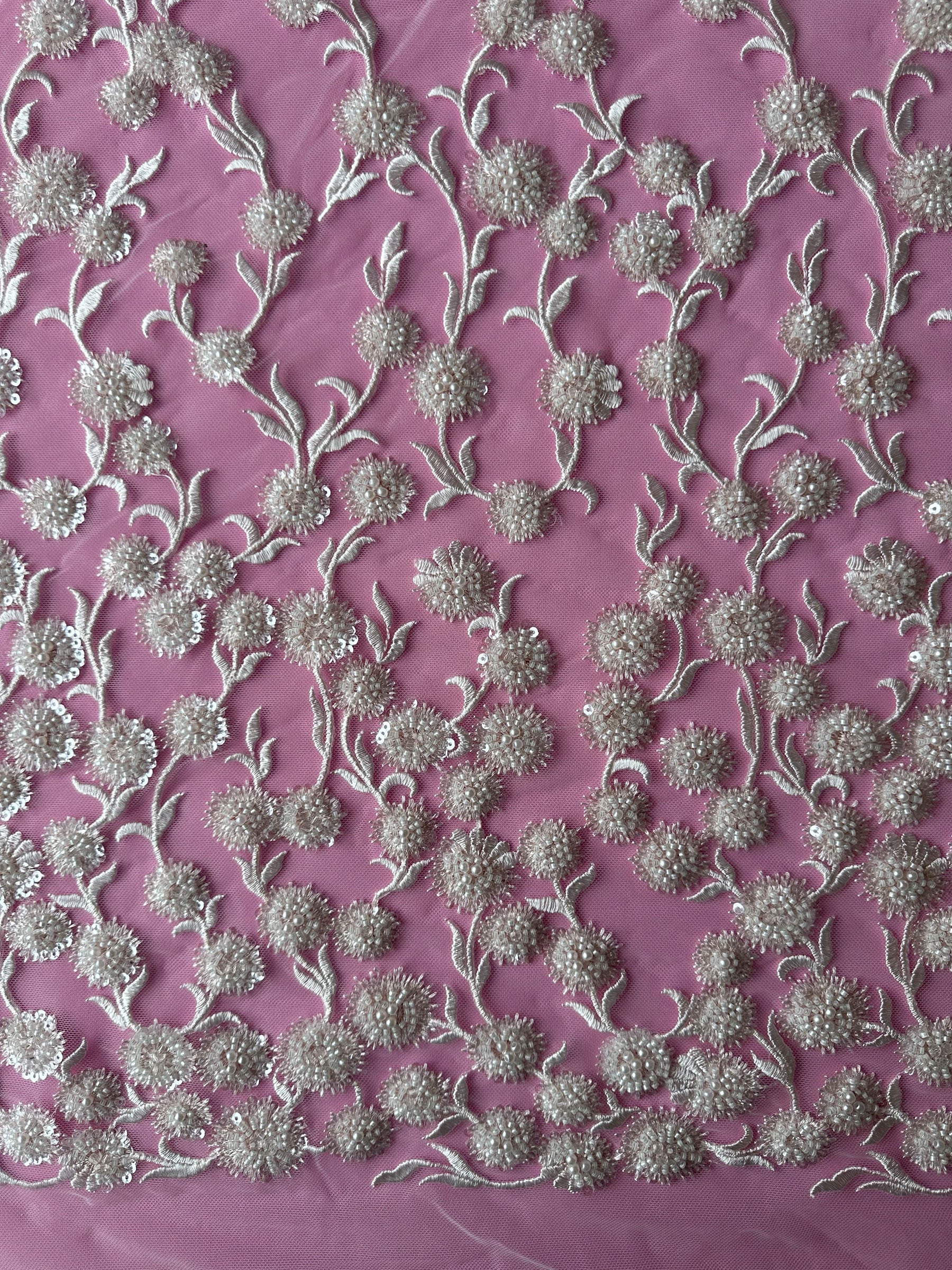 Ivory & Pink Embroidery Lace - Zillah