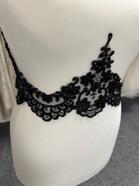 Black Beaded and Corded Lace Trim - Alexandra