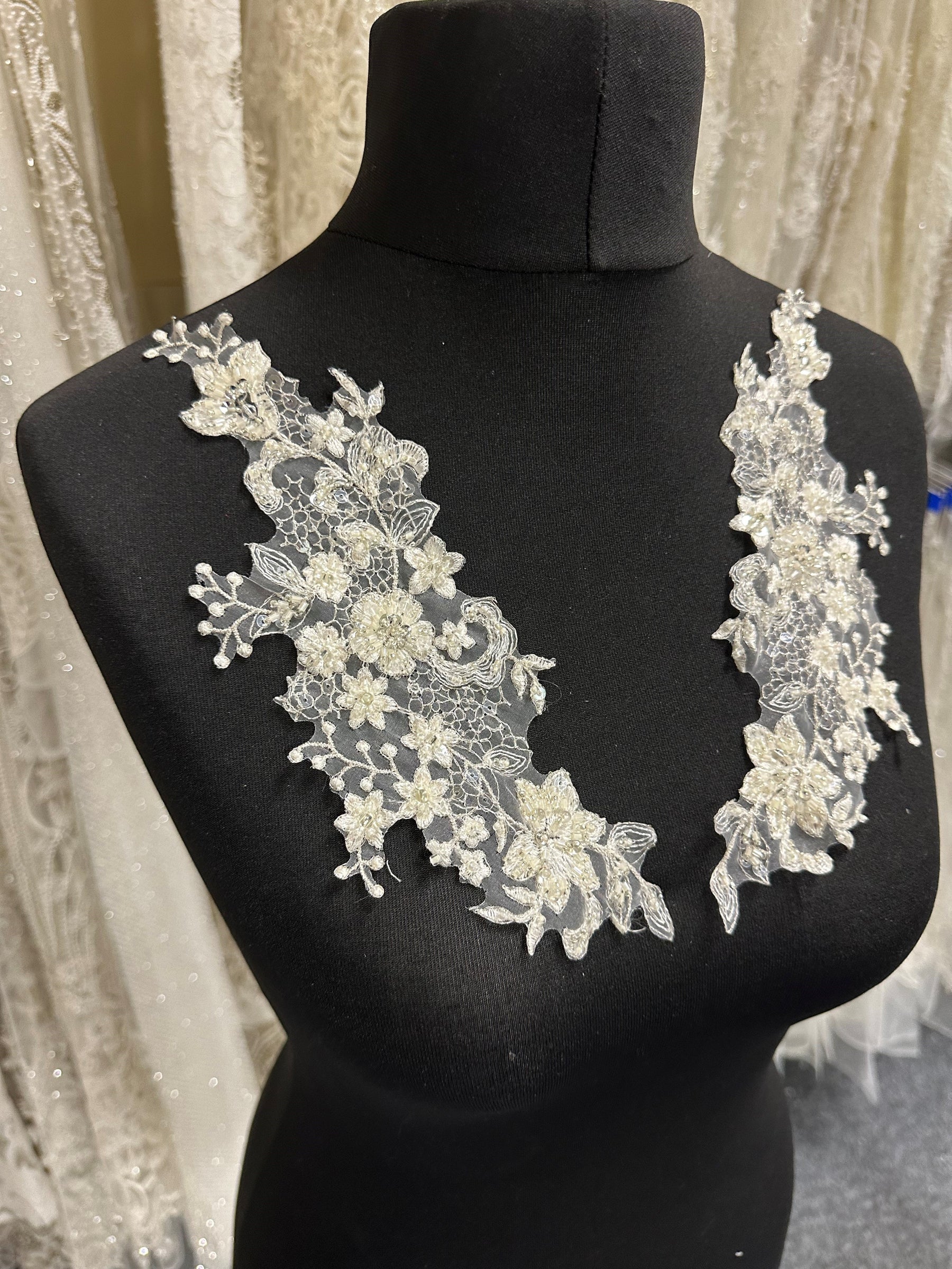 Ivory Sequinned and Beaded Lace Appliques - Mimosa