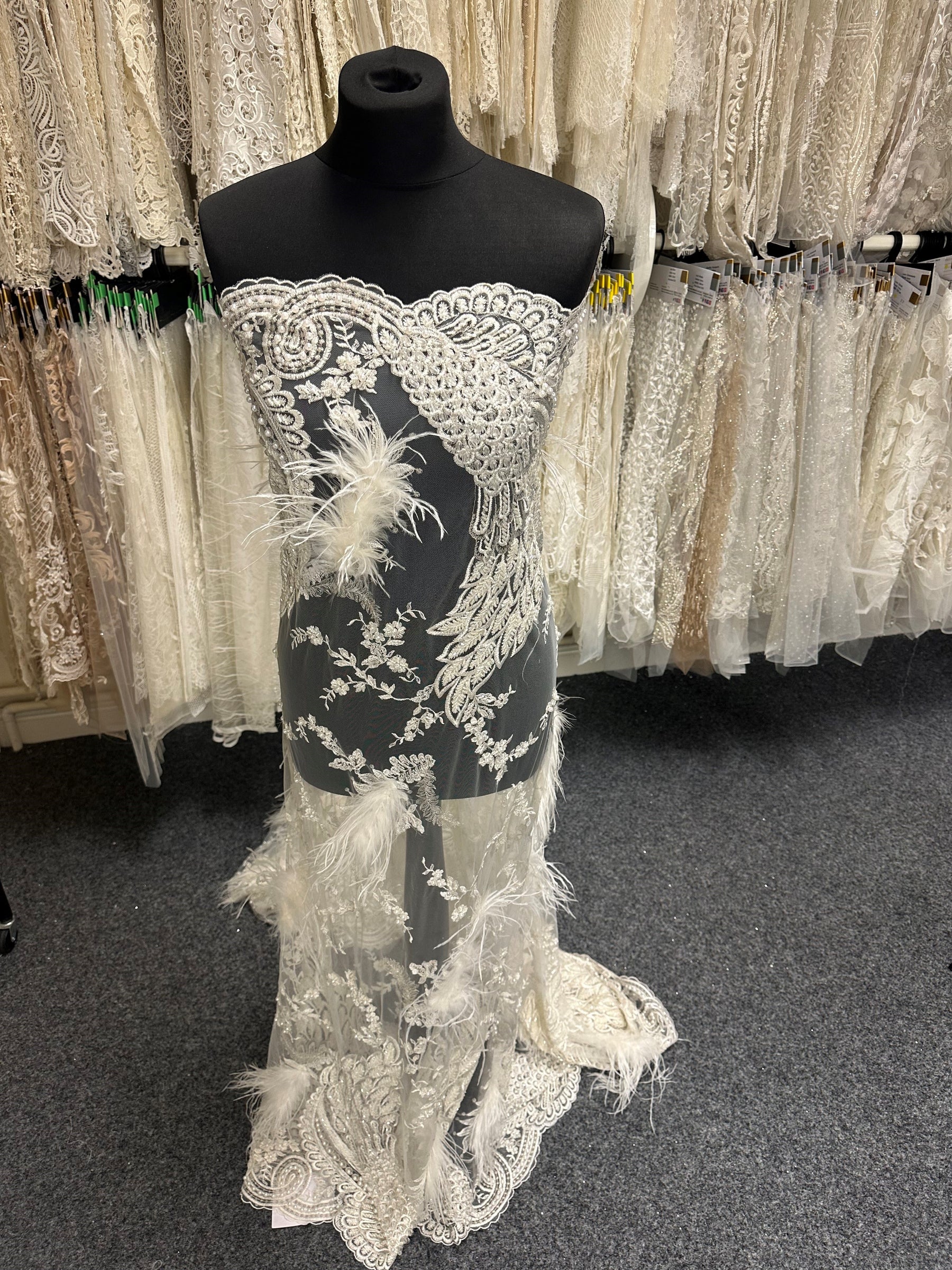 Ivory Beaded with Ivory Feathers Lace - Chantelle