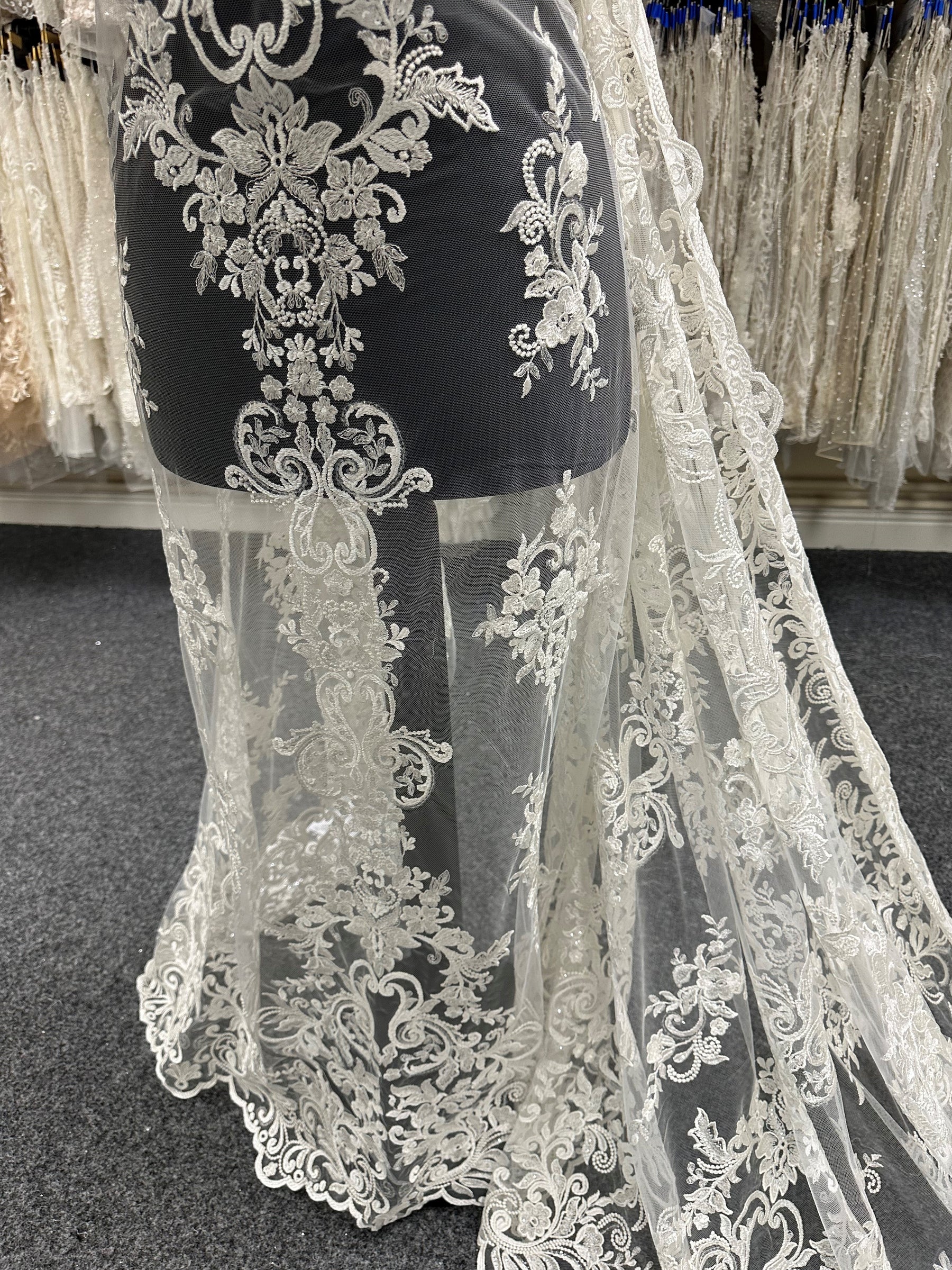 Ivory Sequinned Embroidery Lace - Bijou