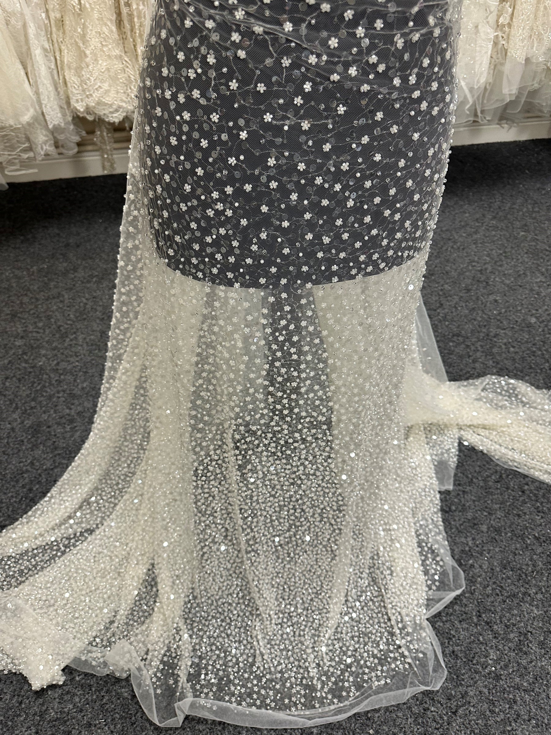 Ivory Sequined & Beaded Tulle - Kenza