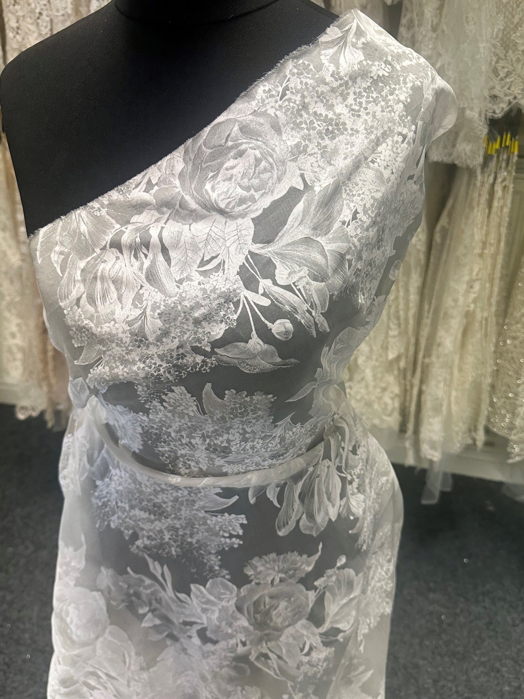 Ivory Printed Silk Organza - Belissa