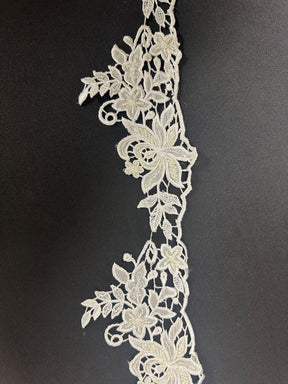 Ivory Embroidered Lace Trim with Beading - Kimberley