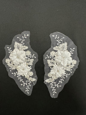 White Beaded Flower Lace Appliques - Naomi