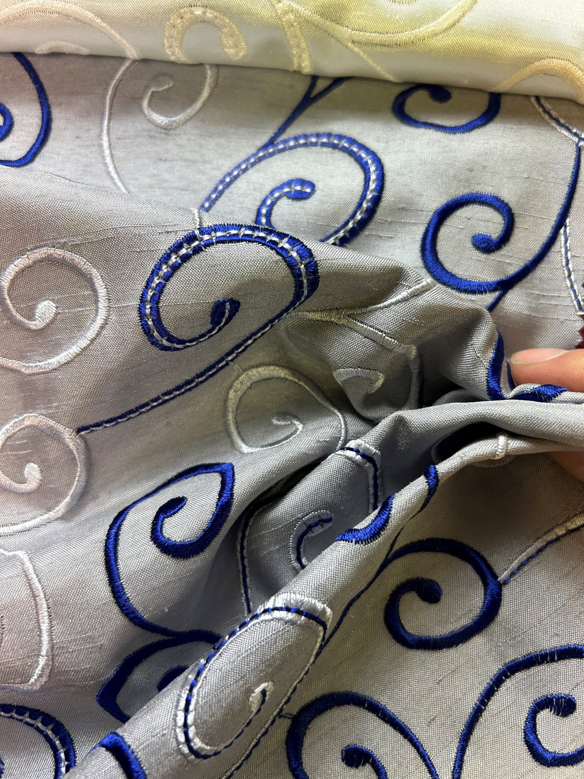 Blue Embroidered Waistcoat Fabric - Manhattan