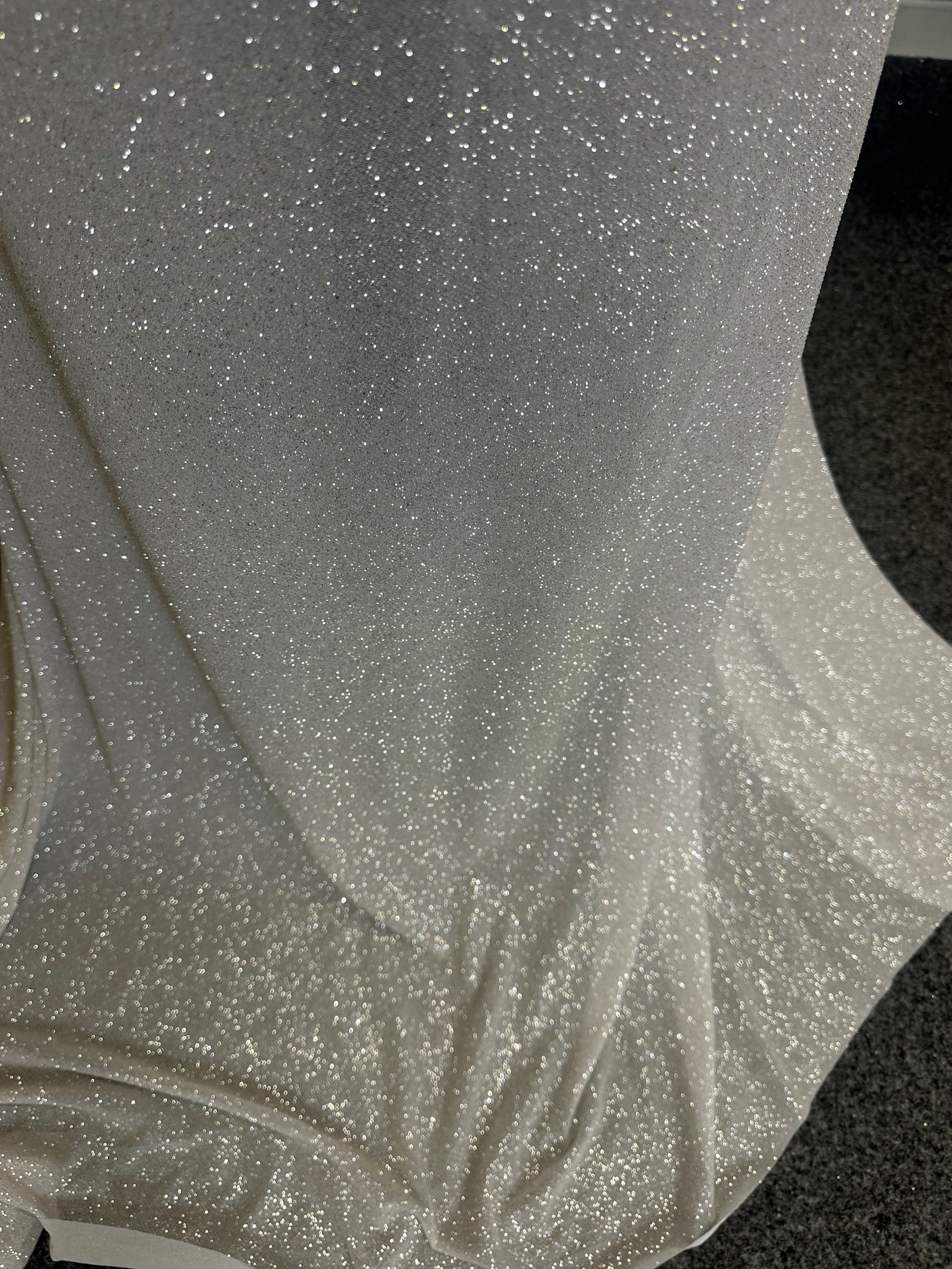 Ivory Stretch Glitter Tulle - Luxur