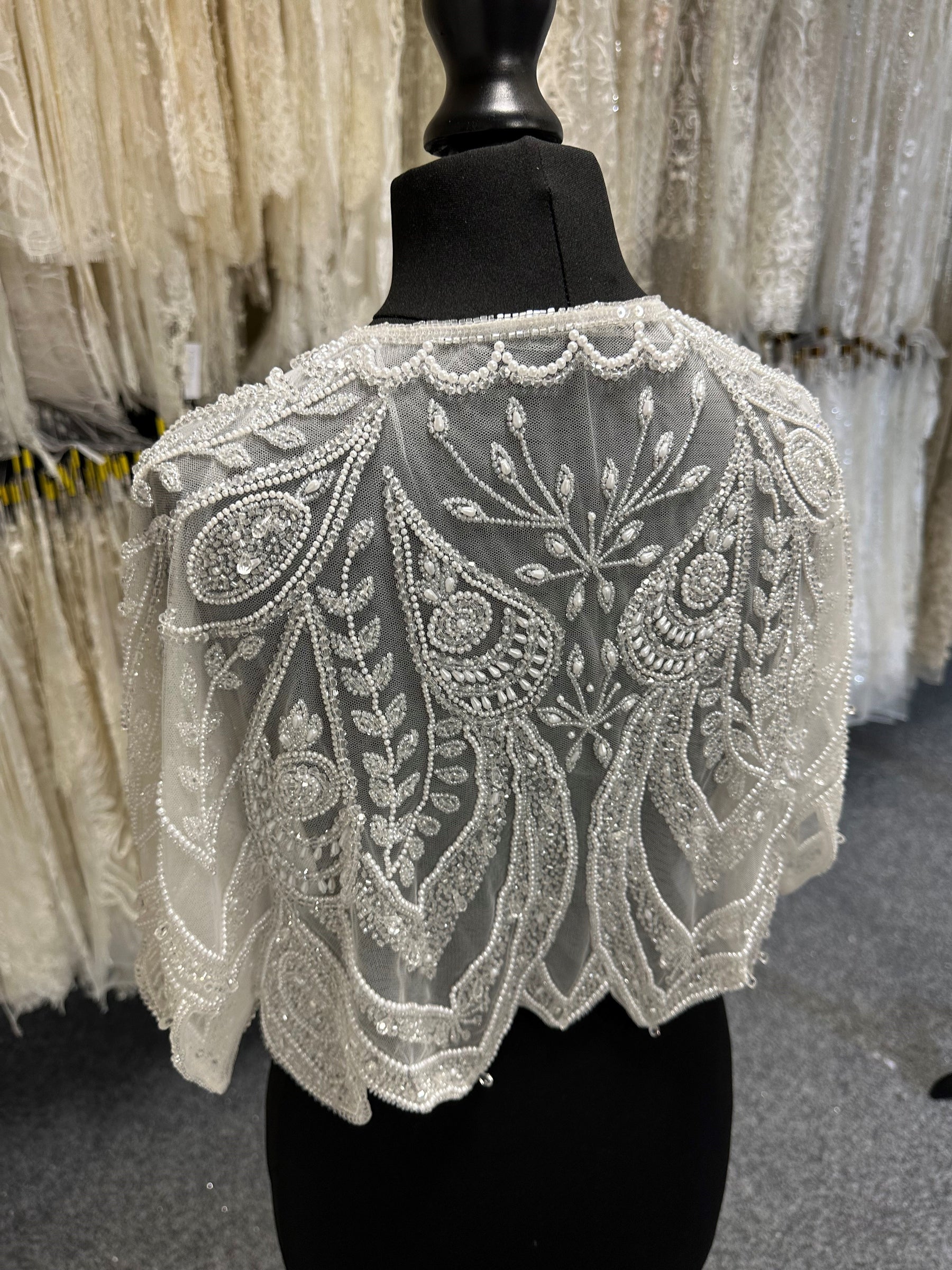 Ivory Beaded Bridal Cape - Rosheen