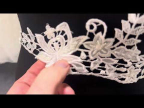 Ivory Embroidered Lace Trim with Beading - Kimberley