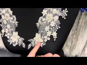 Ivory Sequinned and Beaded Lace Appliques - Mimosa