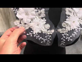 White Beaded Flower Lace Appliques - Naomi