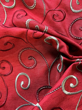 Claret Embroidered Waistcoat Fabric - Manhattan