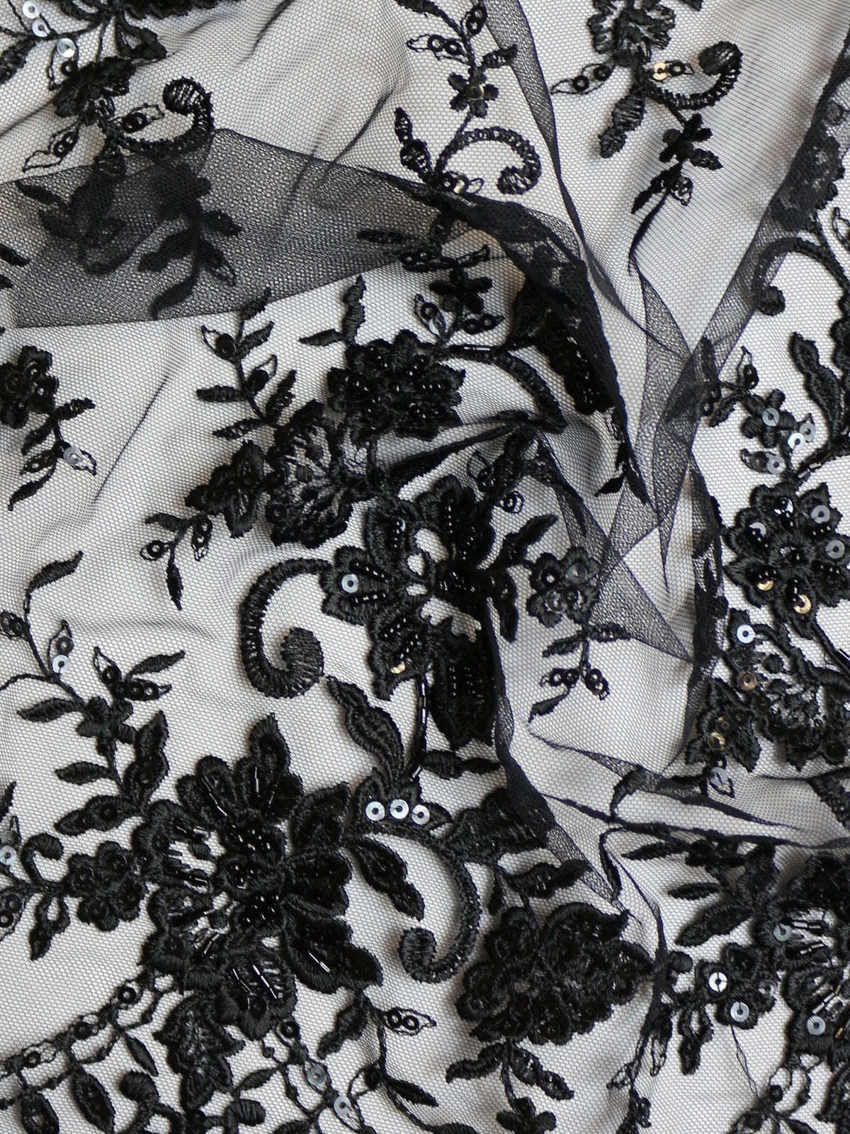 Black Floral Lace, Fabric By The Yard, Black Lace Fabric 