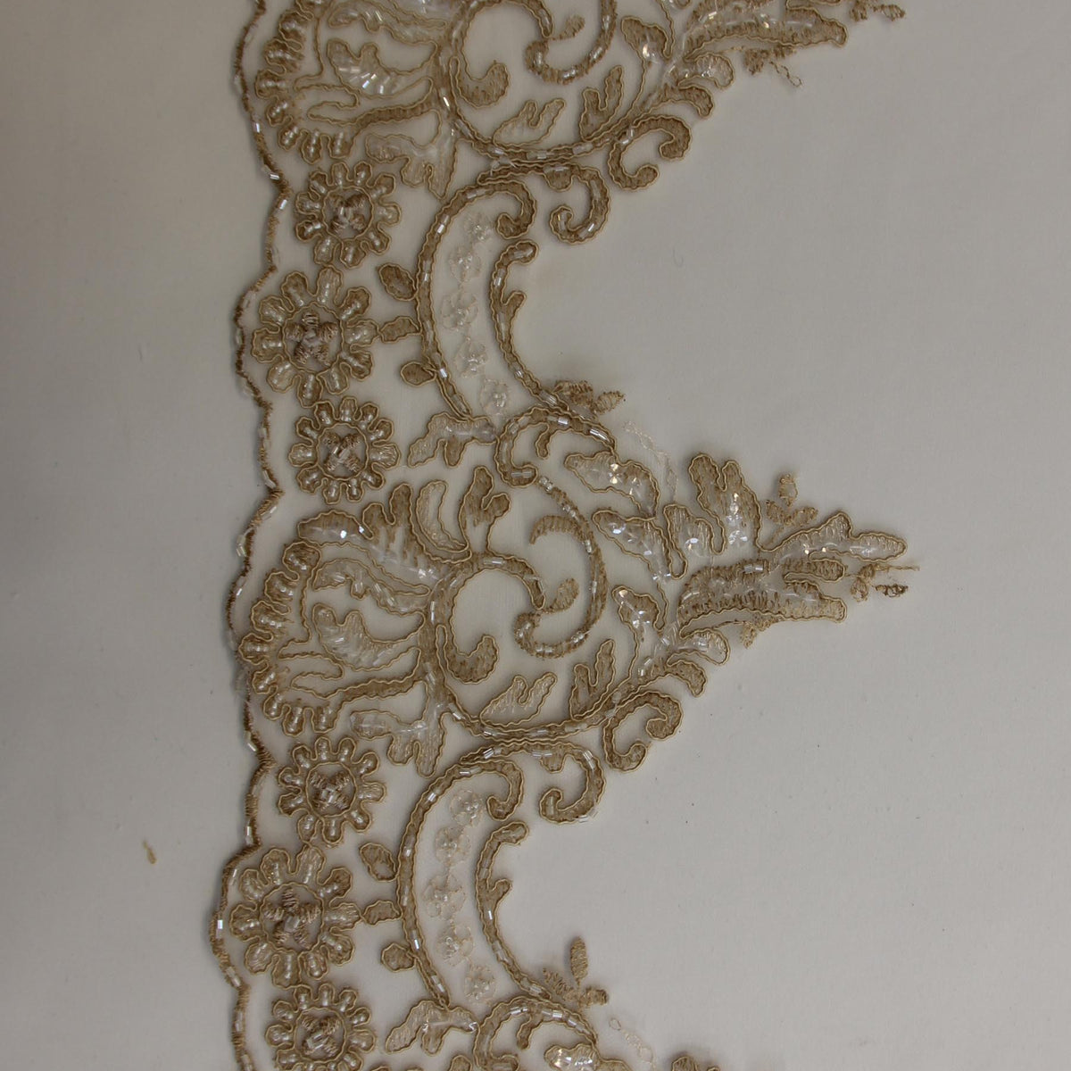 Multi-Scalloped Leavers Lace Trim - Beige / Gold - Fabric by the Yard
