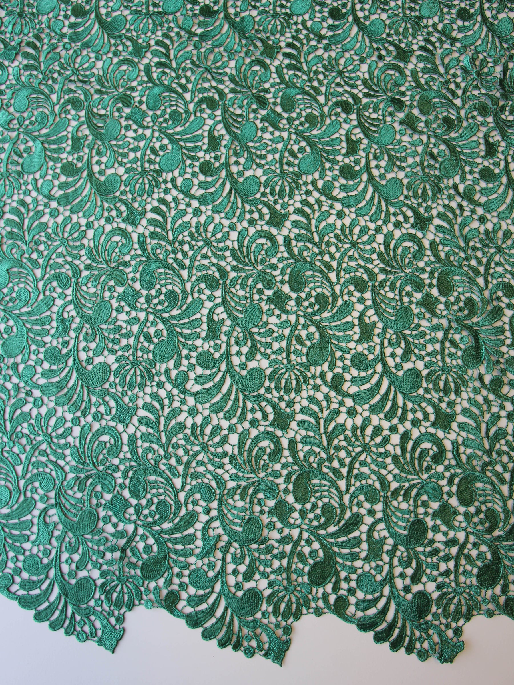 Dark green cotton guipure lace fabric - Guipure lace - lace fabric from