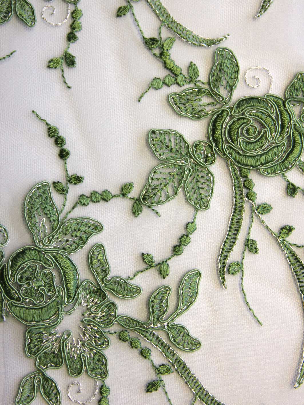 Olive green floral lace, 15cm